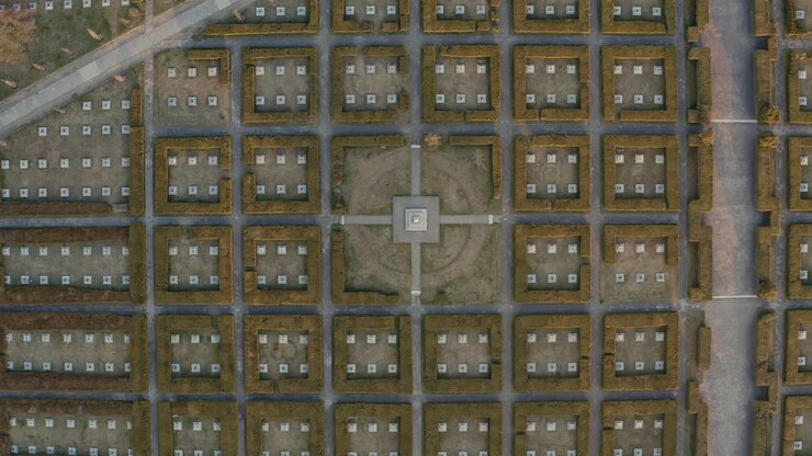 Aerial View of a Formal Cemetery Garden