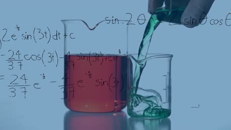 animation of mathematical equations over scientist holding beaker