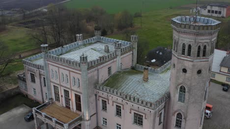 high angle view of vecauce manor , a gothic revival building in auce, zemgale, latvia