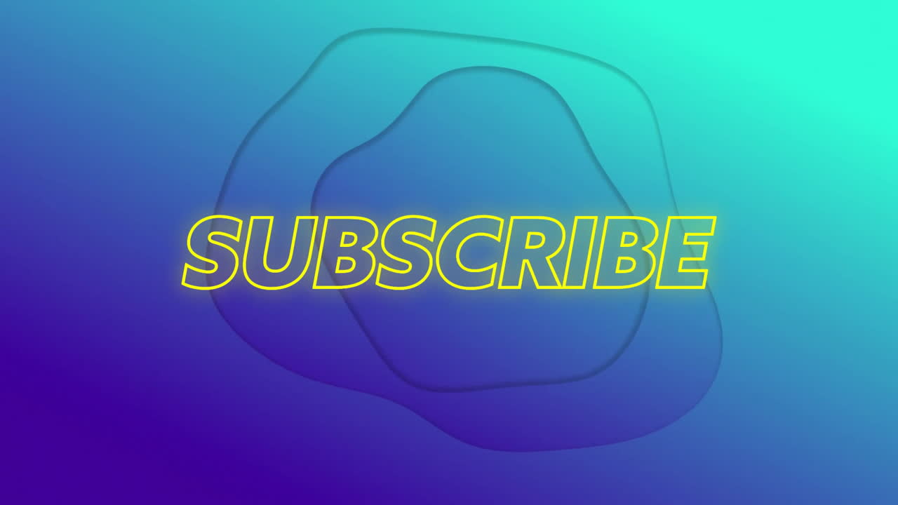 Subscribe text animation over abstract blue and green gradient background