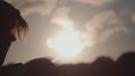 hombre boxeando en el parque, guantes silueteados contra el sol vespertino