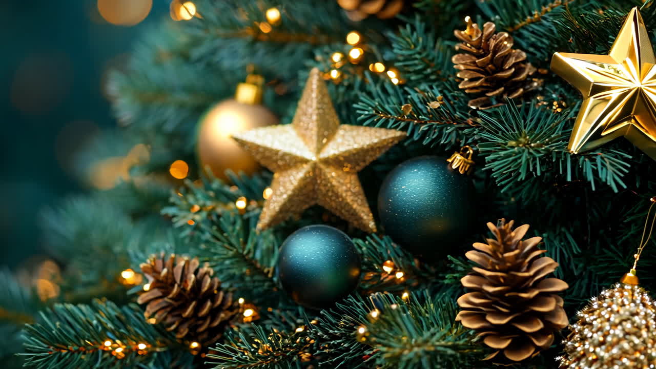 Un albero di Natale con una stella e coni di pino su di esso