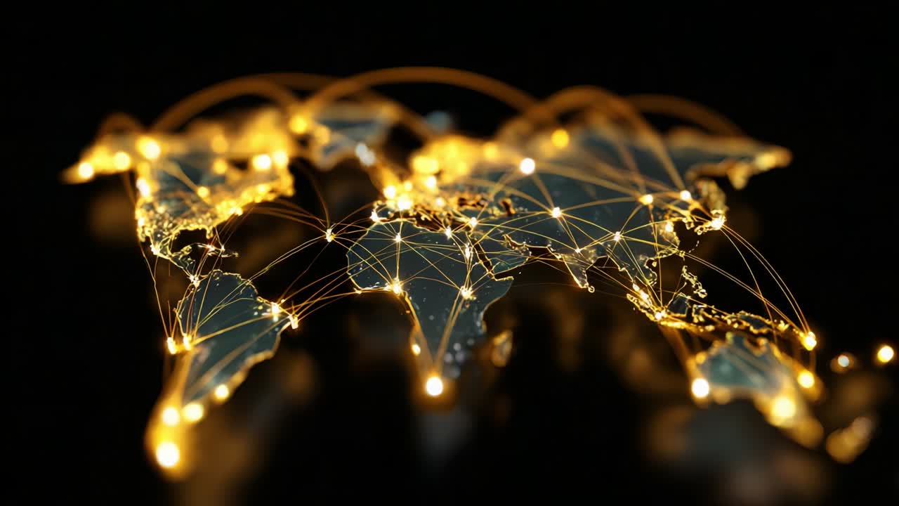 A Detailed Visualization of Global Connectivity: This Image Represents a Network of Connections Across a World Map, Highlighting the Complexity and Interconnectivity of Global Communications