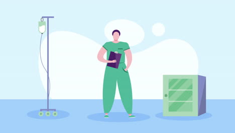 nurse with medical chart and iv