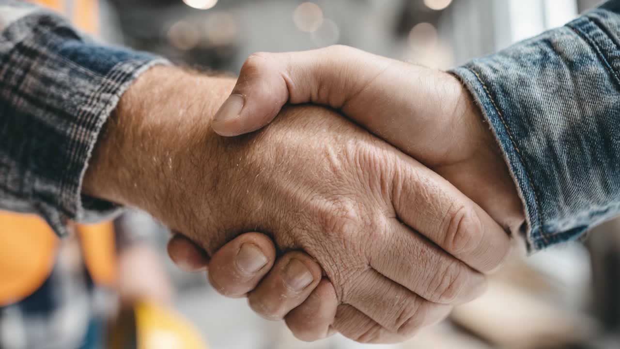 Et stærkt partnerskab: To hænder der ryster i en gestus af enighed og tillid, symboliserer samarbejde og enhed i professionelle relationer.