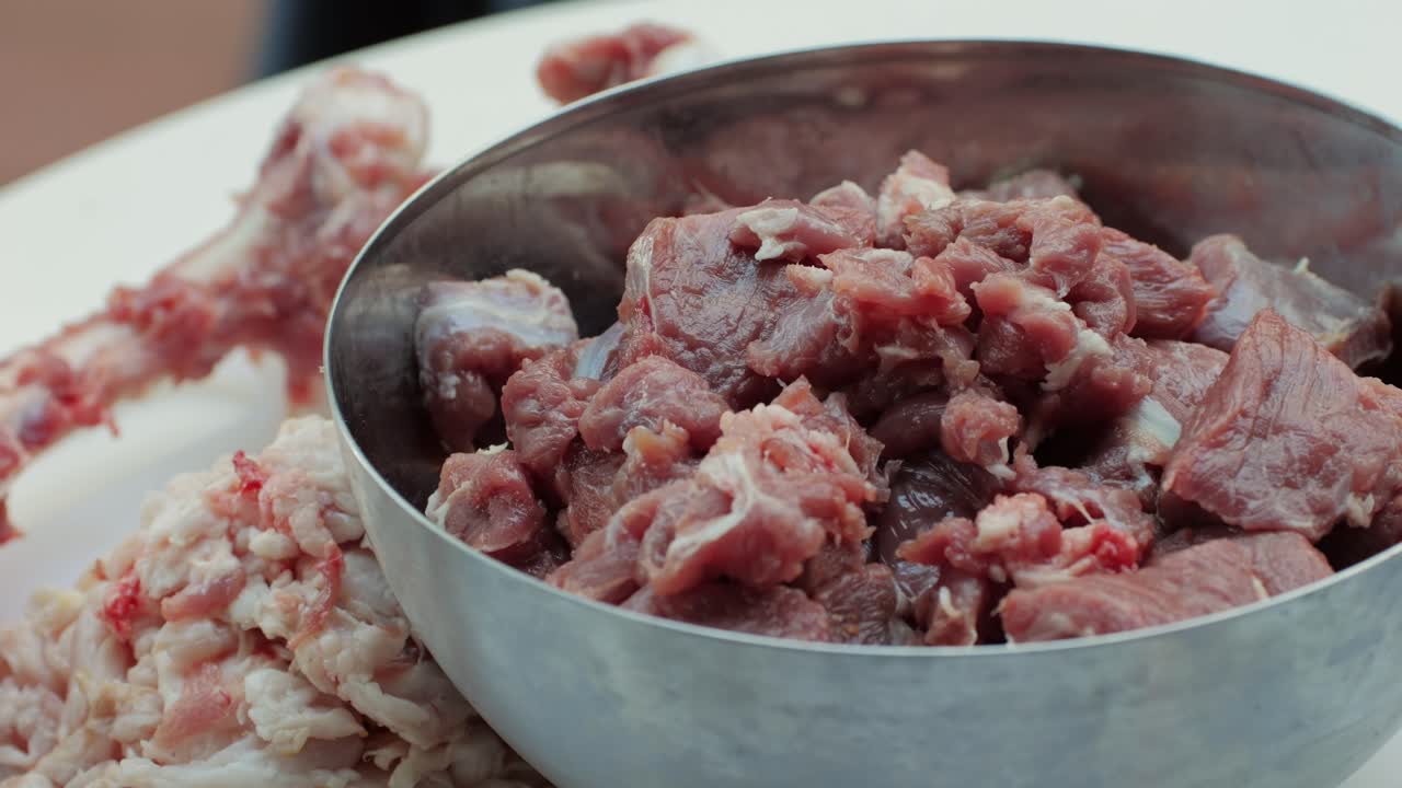 Raw Chopped Meat in Bowl