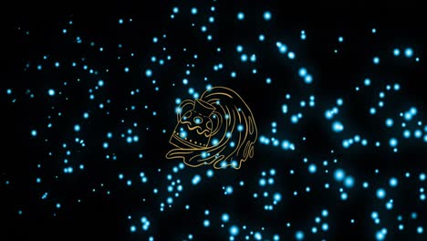 Animation-Von-Krug-Und-Wasser-Mit-Dem-Sternzeichen-Wassermann-über-Sich-Bewegenden,-Beleuchteten-Blauen-Blendenflecken