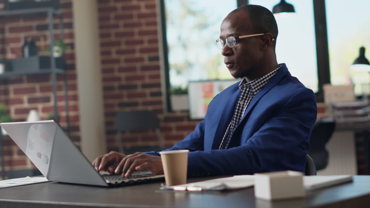 Office consultant doing analysis report with business information