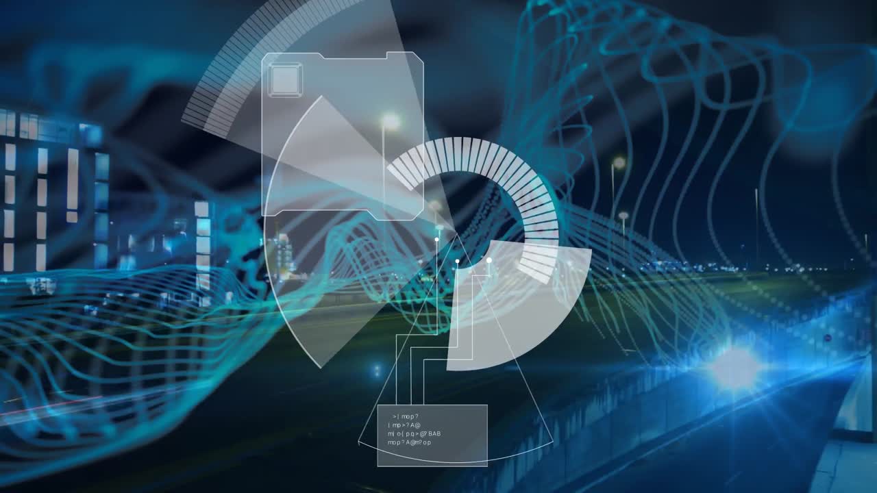 빠른 움직임으로 도로 교통에 대한 범위 스캐닝과 데이터 처리의 애니메이션