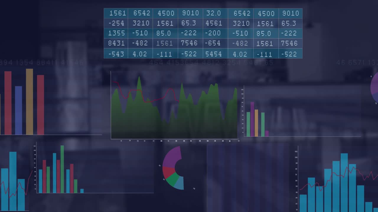 animación de múltiples gráficos y gráficos sobre el interior de los cafés desenfocados