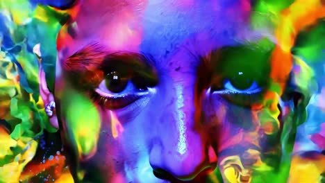 primer plano de la cara de una persona con un fondo colorido y abstracto