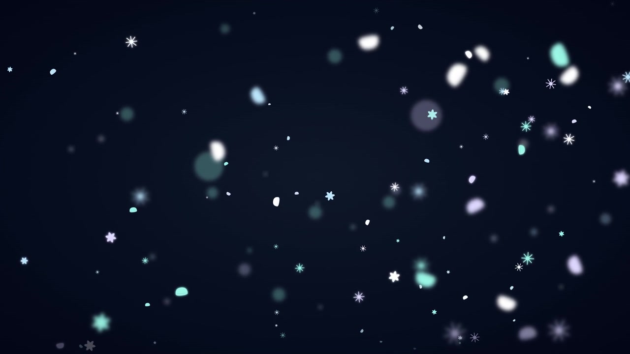 Abstract Falling Snowflakes and Bokeh Particles on Dark Background