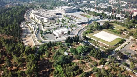 aerial footage over israel knesset parliament and cemetery