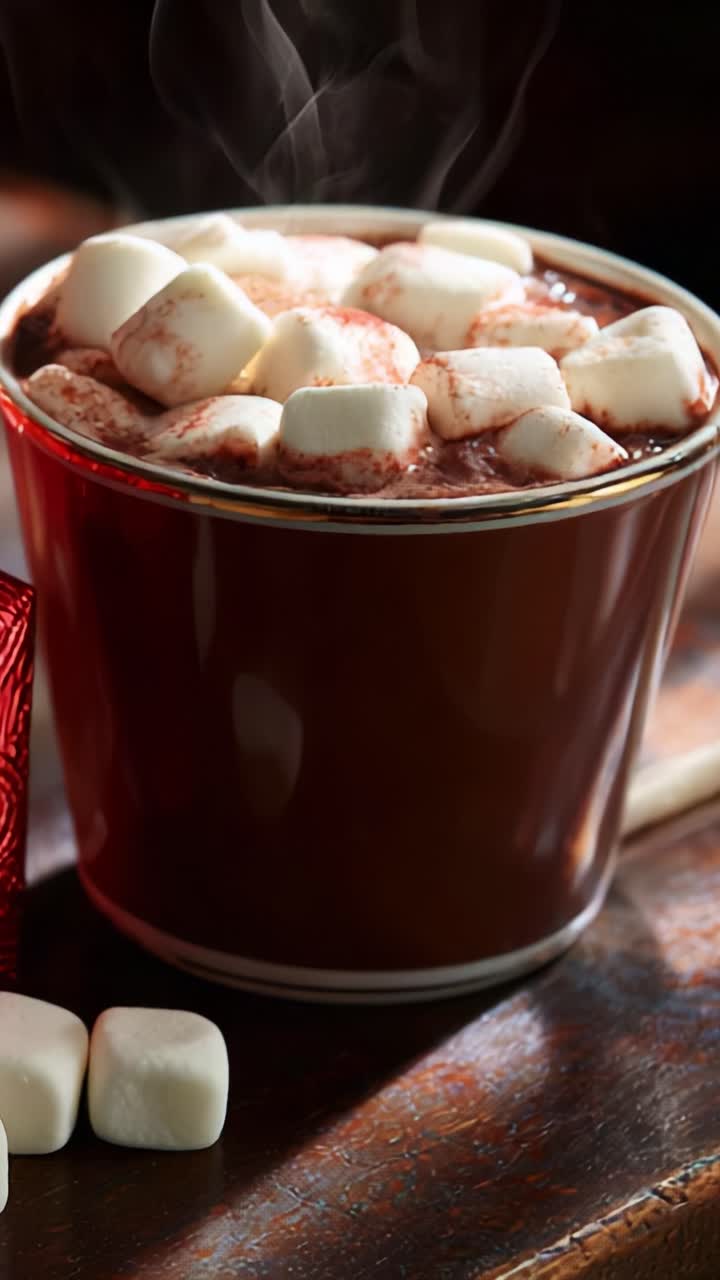 Una deliziosa tazza calda di cioccolata calda con soffici marshmallow, perfettamente fumante e invitante, ideale per le accoglienti serate invernali. Lasciati coccolare da questa delizia confortante che scalda il cuore e l'anima.