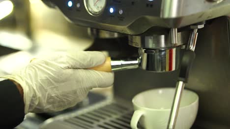 Close-Up-View-Of-Coffee-Machine-Holder-Fill-Up-Ground-Espresso-Machine