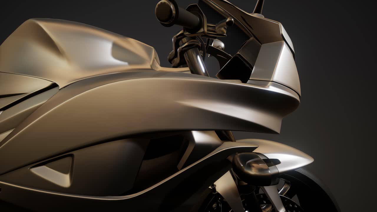 밝은 조명을 가진 어두운 스튜디오에서 스포츠 오토바이