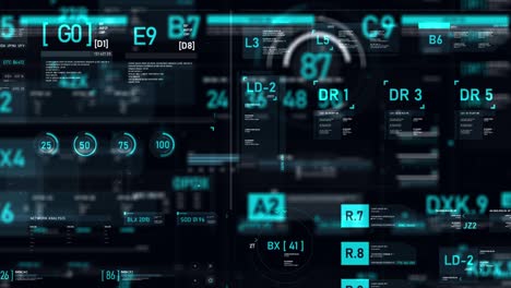 interfaz de usuario futurista hud gui elemento de número de texto digital para tecnología cibernética concepto con poca profundidad de campo oscuro y procesado de grano