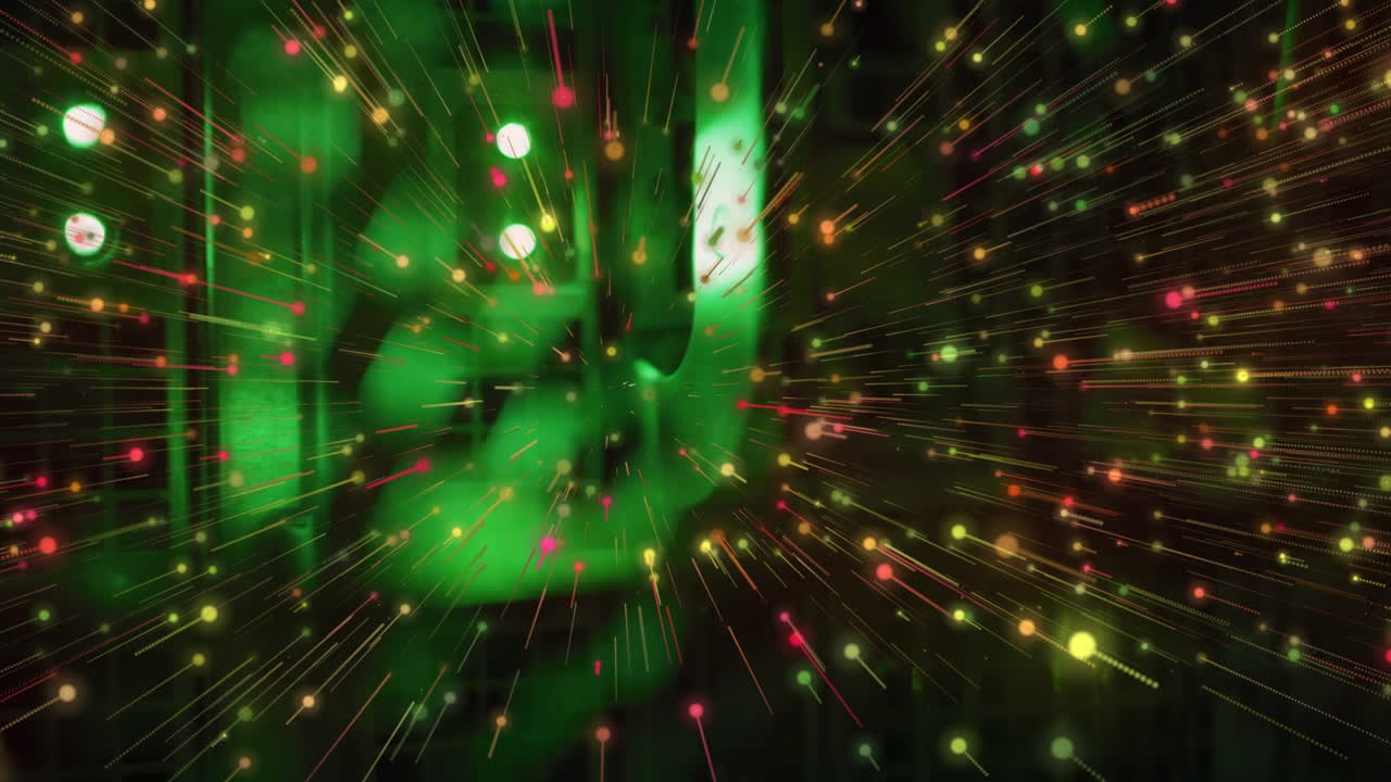 검은 바탕에 있는 빛의 반점과 흔적의 애니메이션