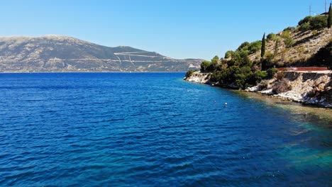 idyllic seascape at agia sofia beach in greece - aerial drone shot