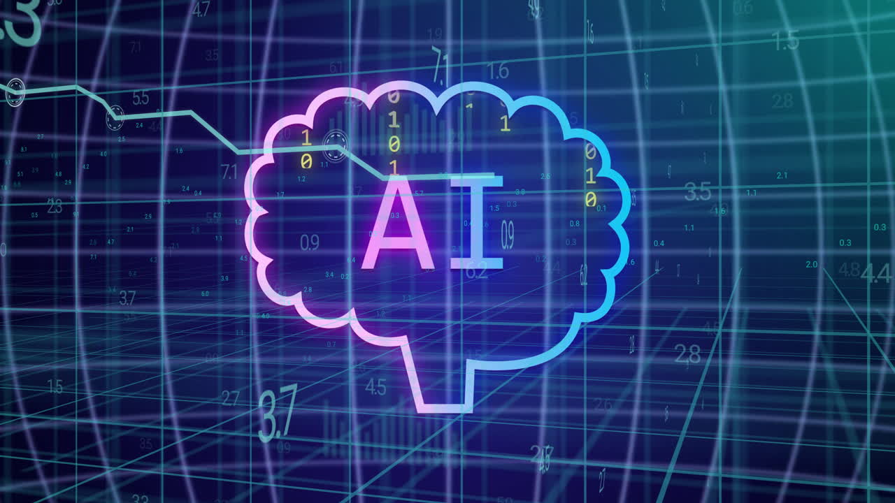 un texto dentro de la forma del cerebro sobre datos digitales y gráficos de animación