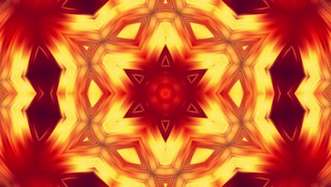 4k bucle sin costuras fondo abstracto como mandala adornado con ornamento de patrón en forma de flor rojo-amarillo o estrella hecha de gradientes fluidos. animación suave