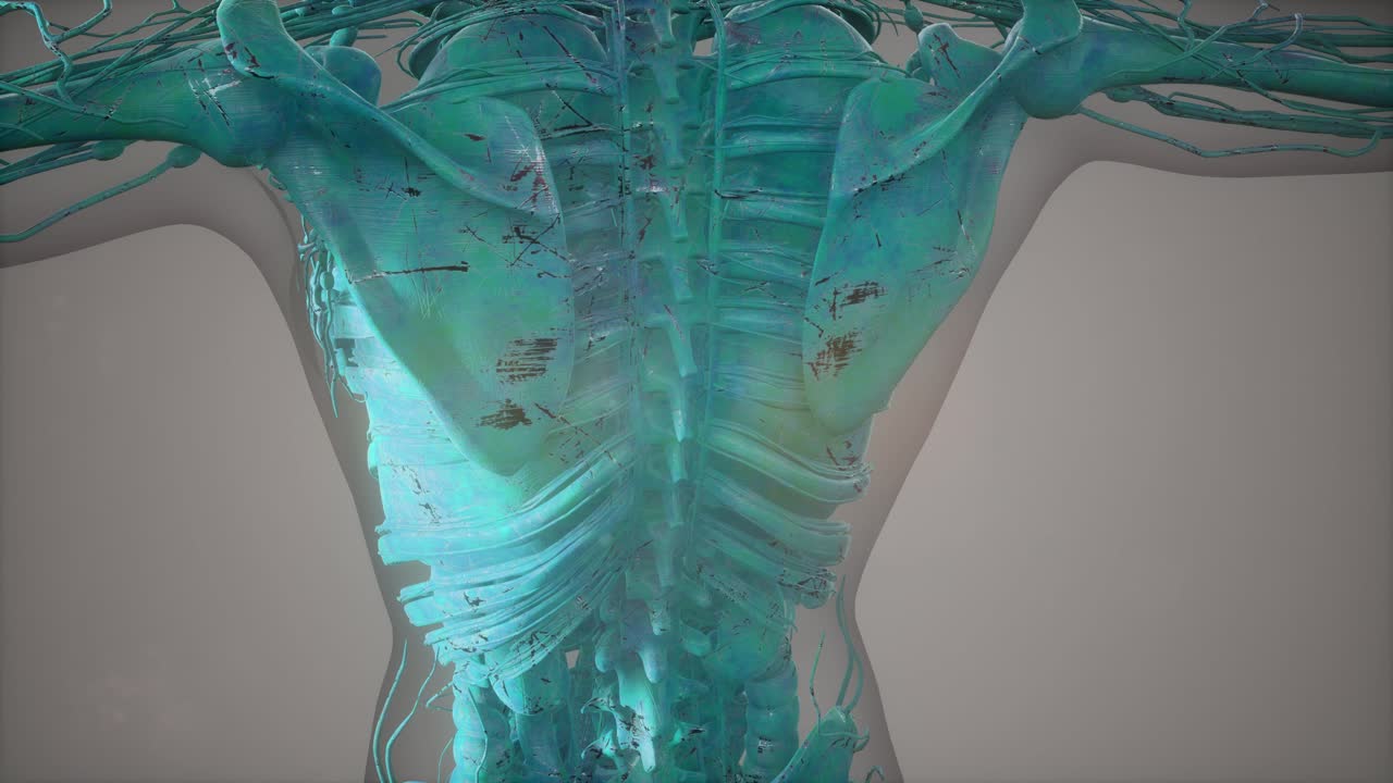 vista de cerca completa del sistema esquelético con cuerpo transparente