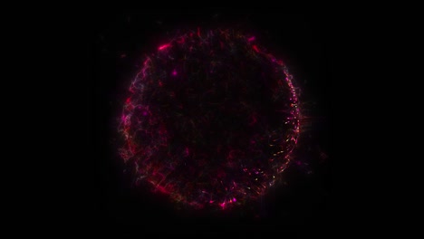 seamless loop. animation of a red circle portal, consisting of particles and bursts of energy, isolated on black background with alpha luma matte vfx cg 4k. space door. constellations. galaxy.