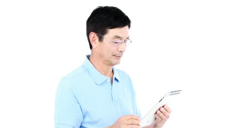 middle-aged man using tablet