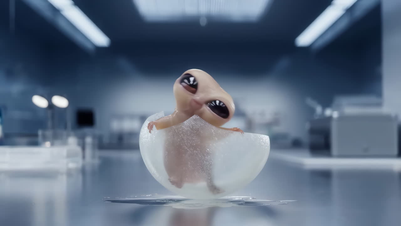 Cute Alien Creature Hatches in a Laboratory
