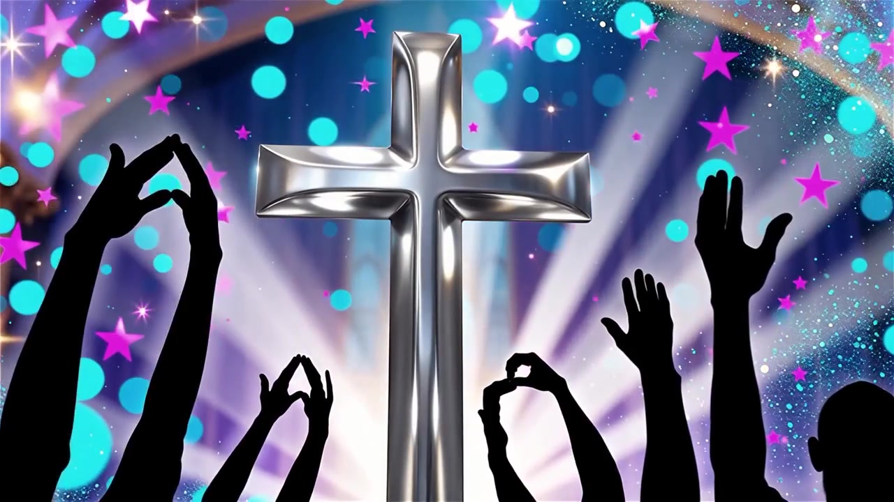Croce Cristiana Luce Celestiale Sfondo per il Culto.