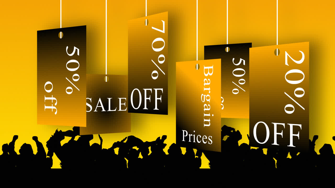 판매를 알리는 애니메이션 쇼핑의 개념