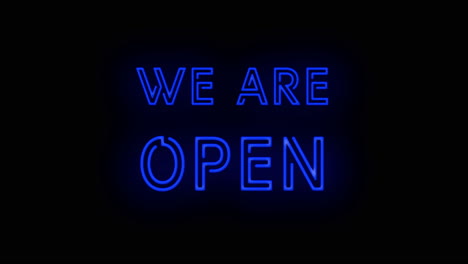 flashing blue we are open neon sign on and off with flicker