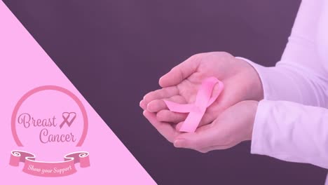 Animation-of-breast-cancer-awareness-text-over-caucasian-woman