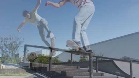 animation of double exposure of skating people