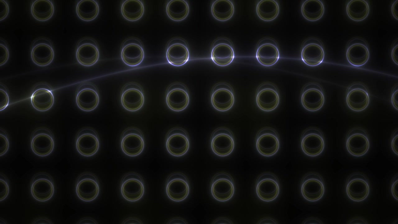 Futuristic Grid of Glowing Circles with Moving Light Beam
