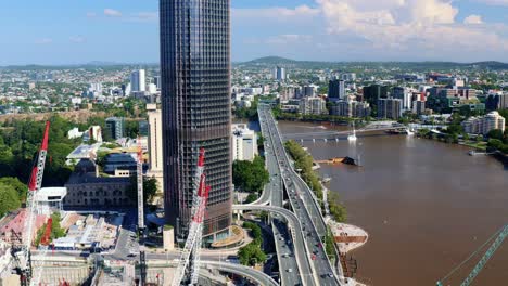 1 william street building next to a development site in brisbane city, queensland, australia - tilt-up drone