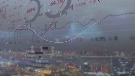 Animation-of-stock-market-and-data-processing-over-cityscape