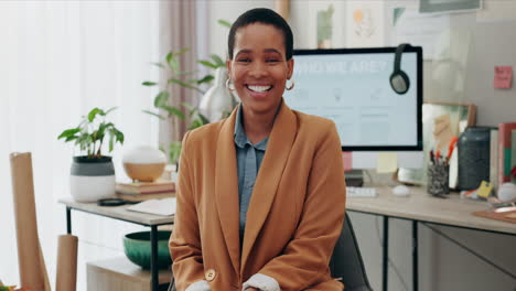 Remote-work,-portrait-and-black-woman-at-desk