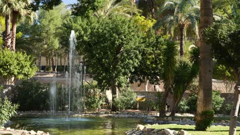 slow motion of a fountain in a nice mediterranean park. "padre palau" park, crevillente, spain. x0.5 slow motion