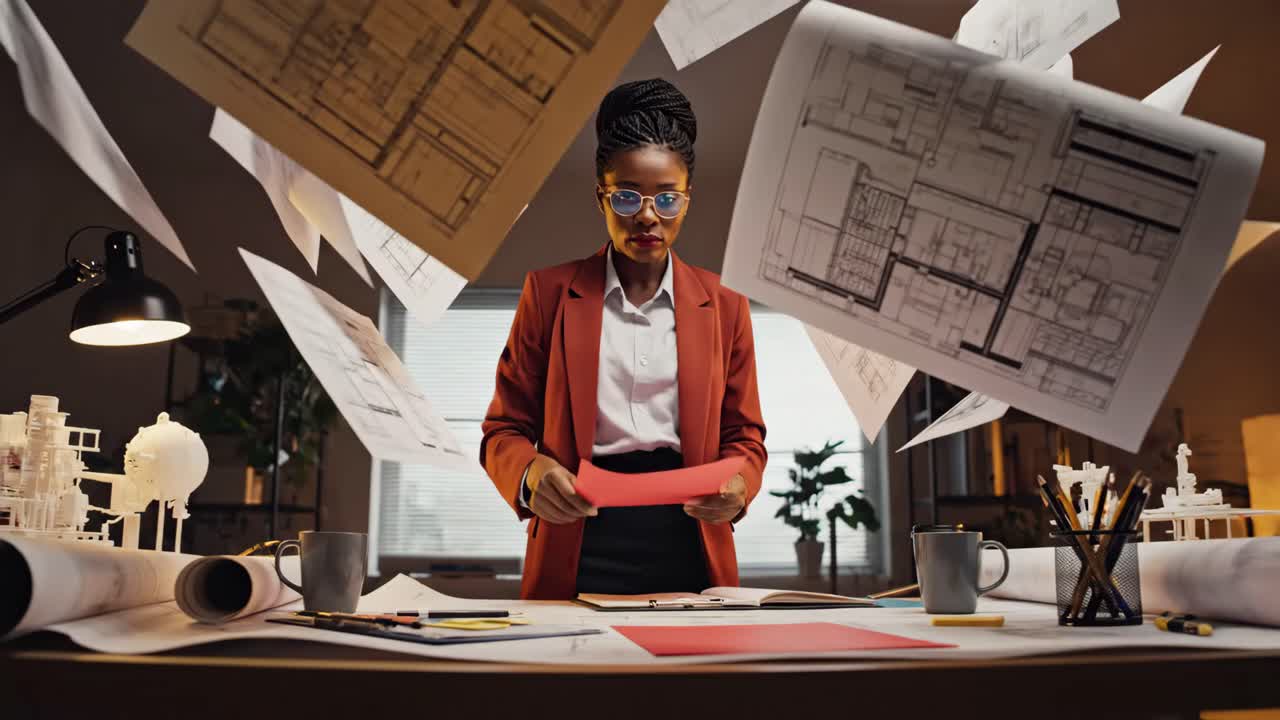 Architect working with blueprints in office