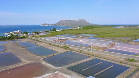 aerial view of salt mines near monte cristi, dominican republic - drone shot