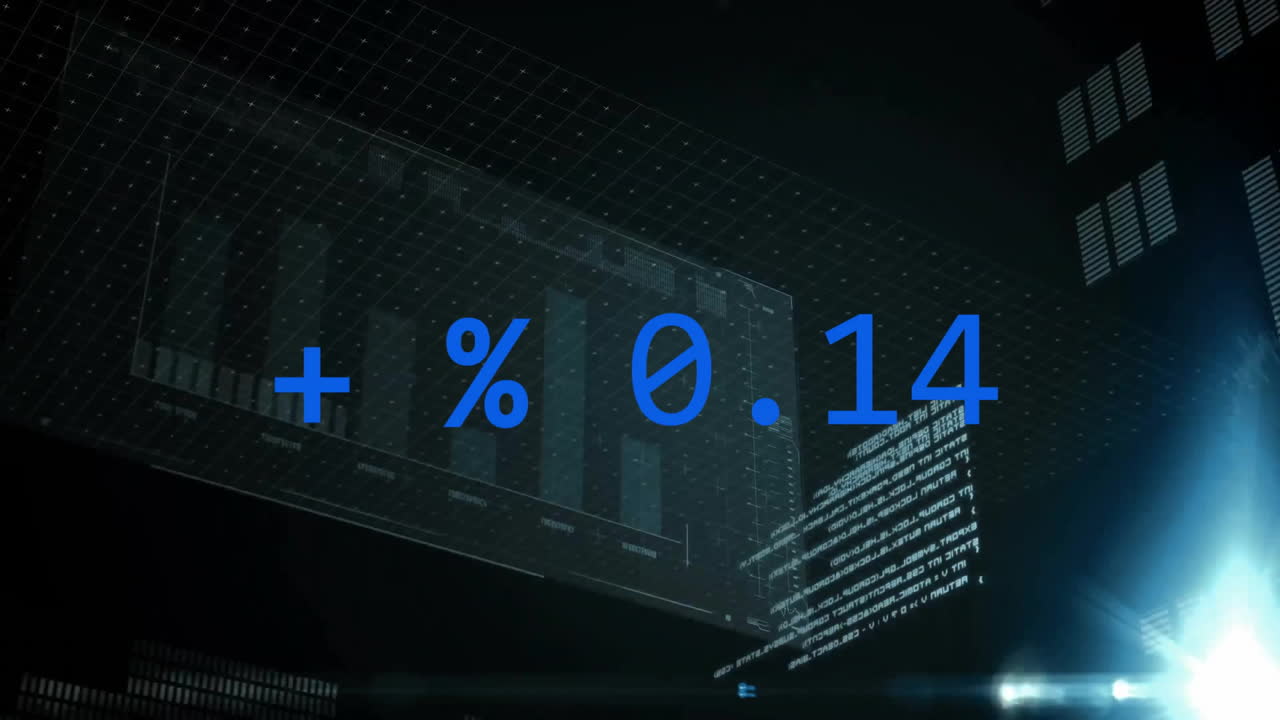 animación del procesamiento de datos financieros sobre un fondo oscuro