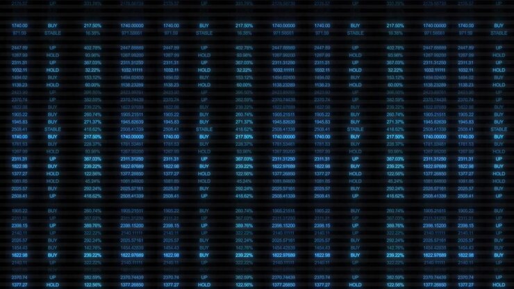 Trading dashboard financial table visual blue glowing rows market figures and dark business display