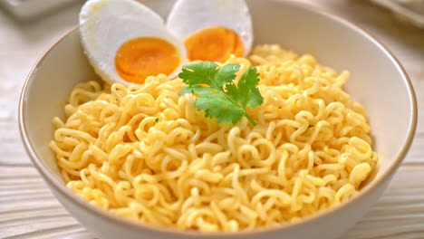 instant noodles bowl with salt egg