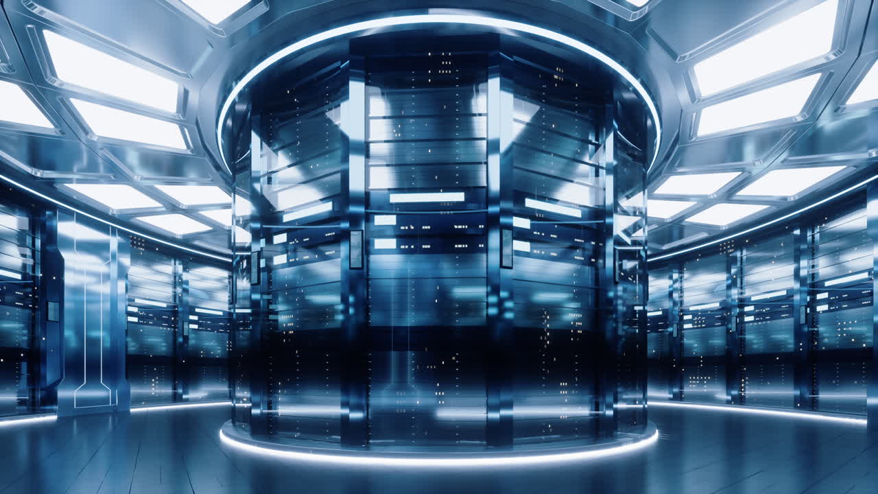 Sever racks and data center, big data and cloud computing concept, 3d rendering.