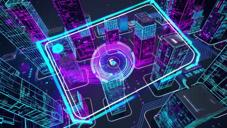 digital cityscape with net overlay