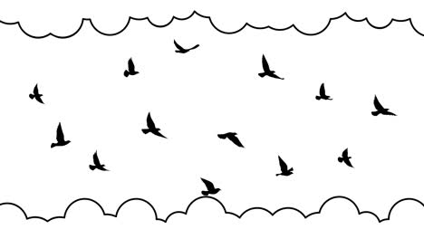 siluetas de pájaros voladores en fondo blanco. ilustración de video gráfico en movimiento. patrón de la naturaleza para el diseño. pájaro aislado volando. diseño de tatuaje.