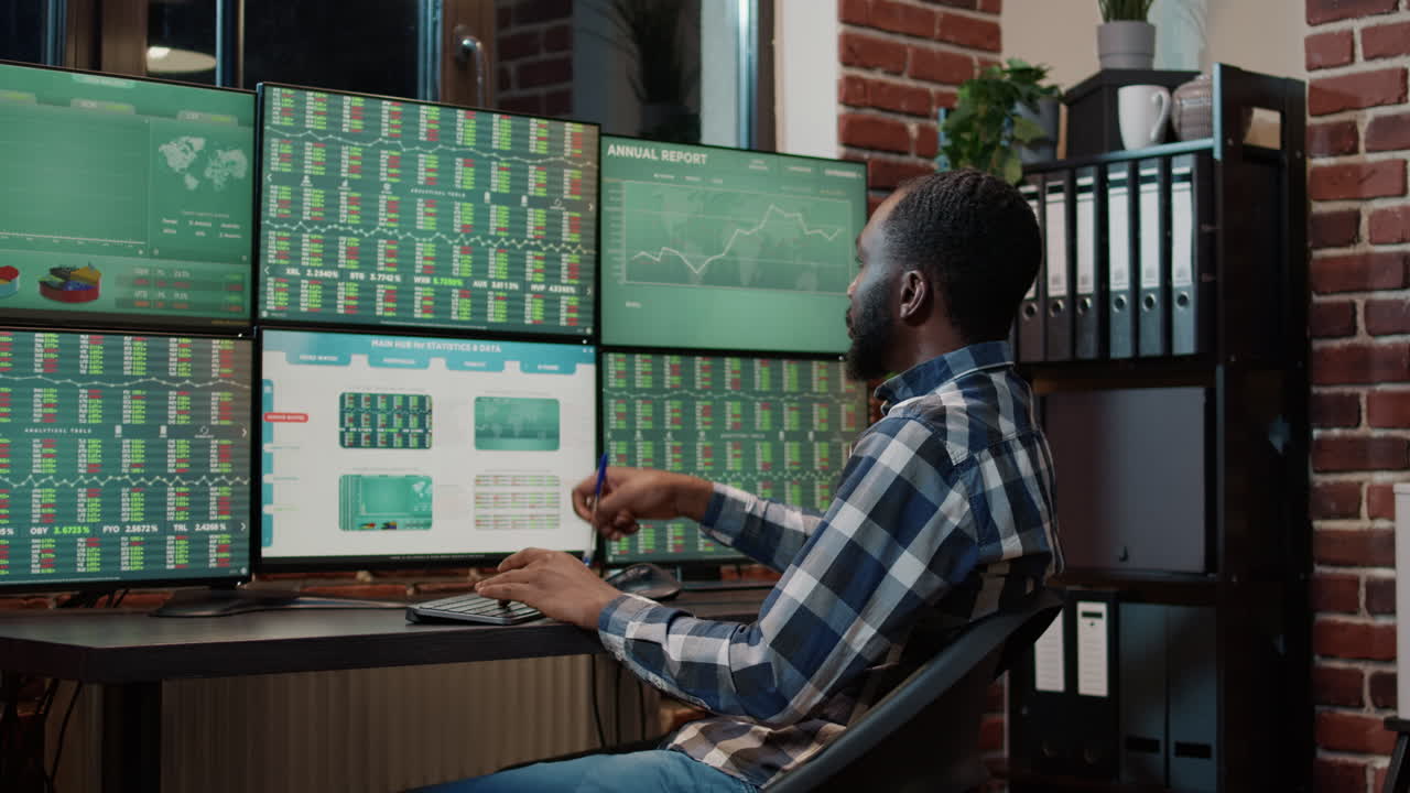 Pensive broker thinking about forex investment strategy
