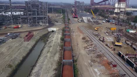 line of hopper cars loaded with coal at paradip port in india