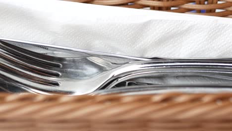 table napkin with knife and fork on table